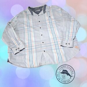 Tommy Bahama Men's Coastline Cord Sandwash Shirt Blue & Coral Plaid‎ XXL